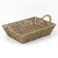 Light Brown - Rectangular Tapered Seagrass Tray with Handles - Medium